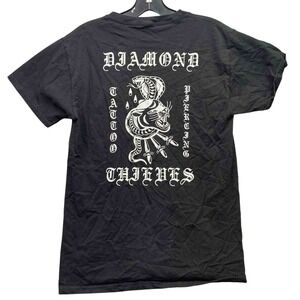 Diamond Tattoo Shirt Mens Small Black Script Spell Out Snake Dagger Grunge